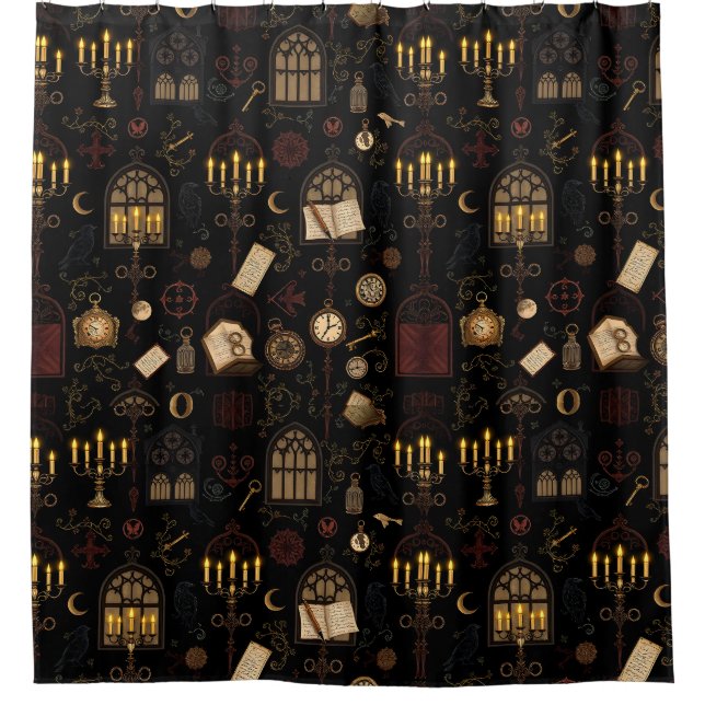 Celestial Dark Academia Shower Curtain (Front)