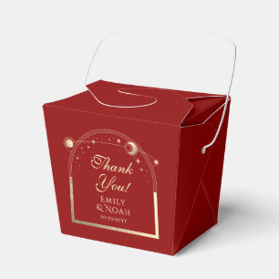 Celestial Dark Red Gold Sun Moon Stars Wedding Favour Box