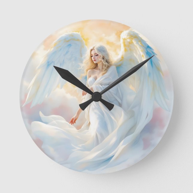 Celestial Dawn – Angel of Peace and Light Round Clock (Front)