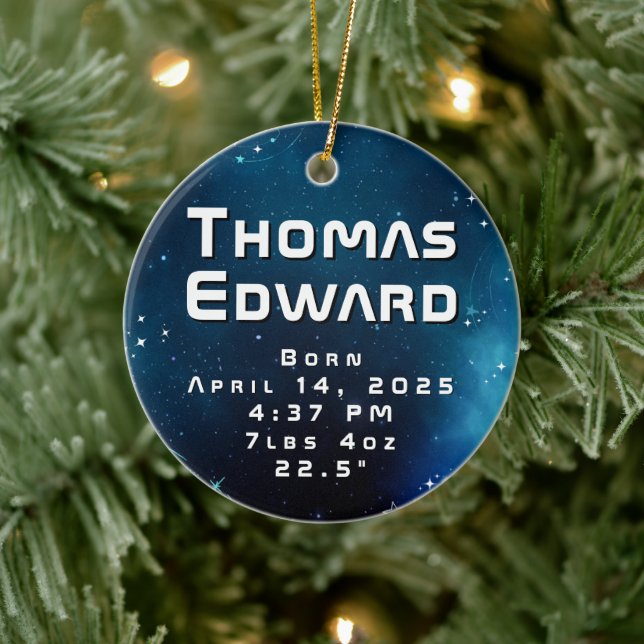 Celestial Deep Blue Outer Space Birth Announcement Ceramic Tree Decoration (Tree)