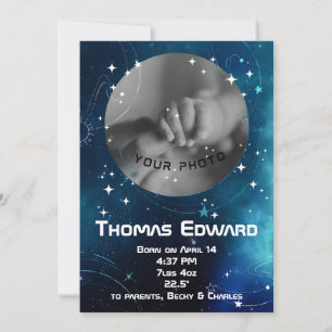 Celestial Deep Blue Outer Space Newborn Birth Announcement