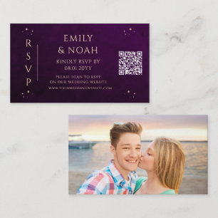 Celestial Deep Plum Wedding QR Photo Online RSVP Enclosure Card