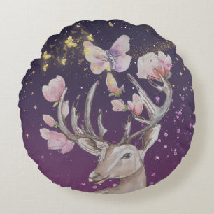 Celestial Deer Boganhues Print Round Cushion