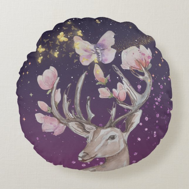 Celestial Deer Boganhues Print  Round Cushion (Front)