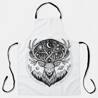 Celestial Deer Mystical Moon & Star Art Stag Apron