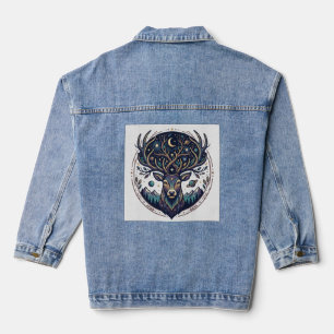 Celestial Deer Mystical Moon & Star Art Stag Denim Jacket