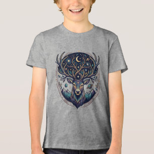 Celestial Deer Mystical Moon & Star Art Stag Tri-Blend Shirt