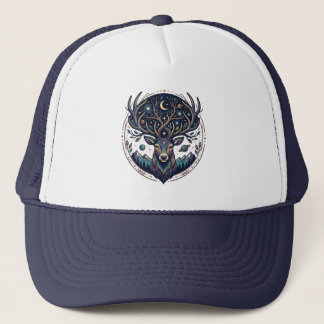 Celestial Deer Mystical Moon & Star Art Stag Trucker Hat
