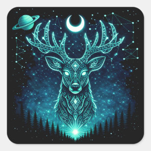 Celestial Deer – Starlit Grace Wildlife Galaxy Square Sticker