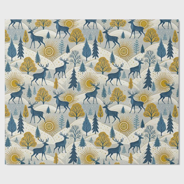 Celestial Deer Winter Mountains  Wrapping Paper (Flat)
