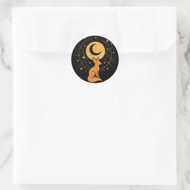 Celestial Desert Fox – Moon and Stars Cosmic  Classic Round Sticker (Bag)