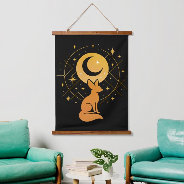 Celestial Desert Fox – Moon and Stars Cosmic  Hanging Tapestry (Living Room)