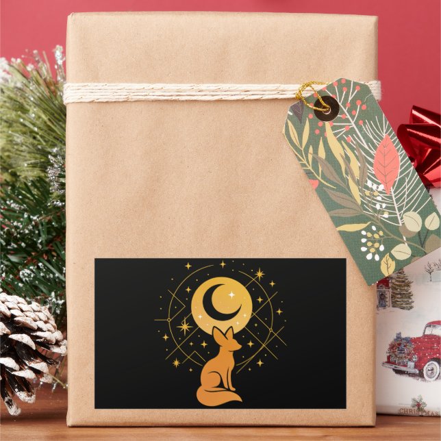 Celestial Desert Fox – Moon and Stars Cosmic  Rectangular Sticker (Holiday)