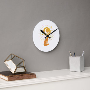 Celestial Desert Fox – Moon and Stars Cosmic  Round Clock