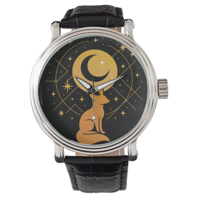 Celestial Desert Fox – Moon and Stars Cosmic  Watch (Front)