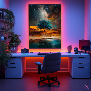 Celestial Desert - Lone Tree Under the Milky Way Poster