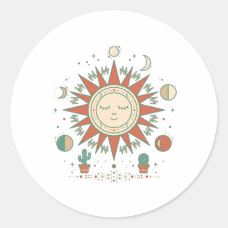 Celestial Desert Round Sticker - Sun Moon Planet C