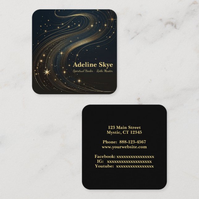 Celestial design on black square business card (Front/Back)