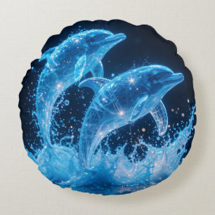 Celestial Dolphins: Dance of Light 1 Round Cushion