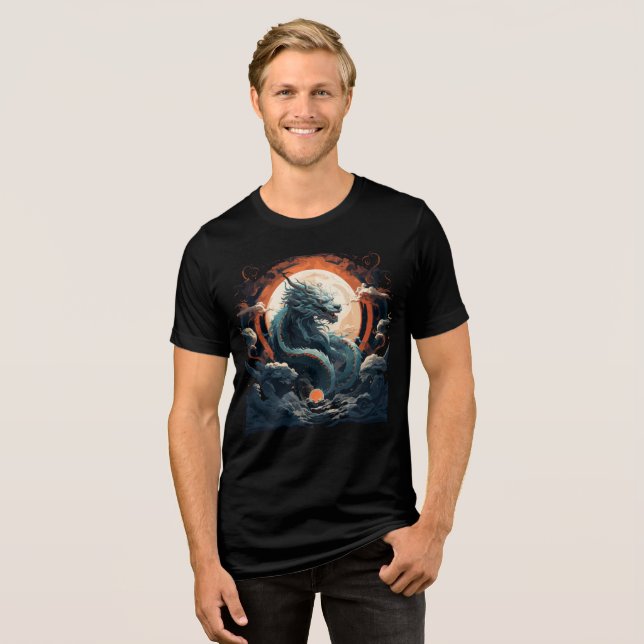 Celestial Dragon Beneath Burning Moon Tri-Blend Shirt (Front Full)
