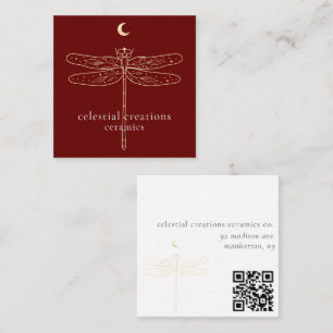 Celestial Dragonfly QR Code Red Square Biz Card