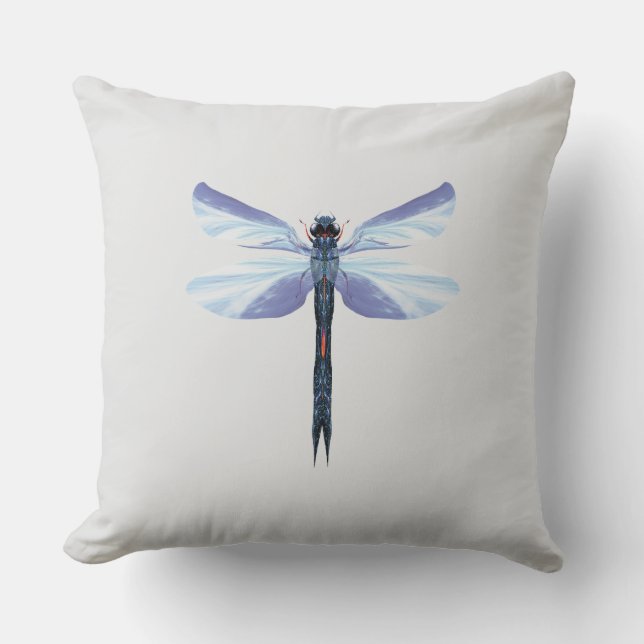 Celestial Dragonfly – Surreal Blue Insect Art Pill Cushion (Front)