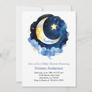 Celestial Dream Blue Moon Boy Baby Shower Invitation