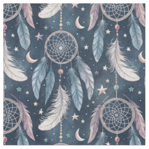 Celestial Dreamcatcher Feather Midnight Sky Design Fabric