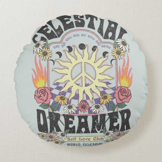 CELESTIAL DREAMER SUN ROSE TSHIRT graphic DESIGNhi Round Cushion (Front)