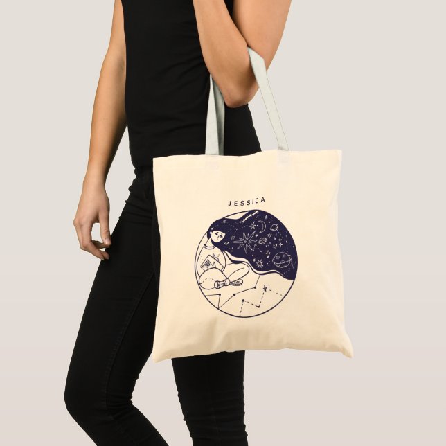 Celestial Dreaming Space Girl Sketch Personalized  Tote Bag (Front (Product))