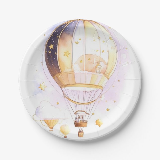 Celestial Dreamland Baby Shower Hot Air Balloon Paper Plate (Front)