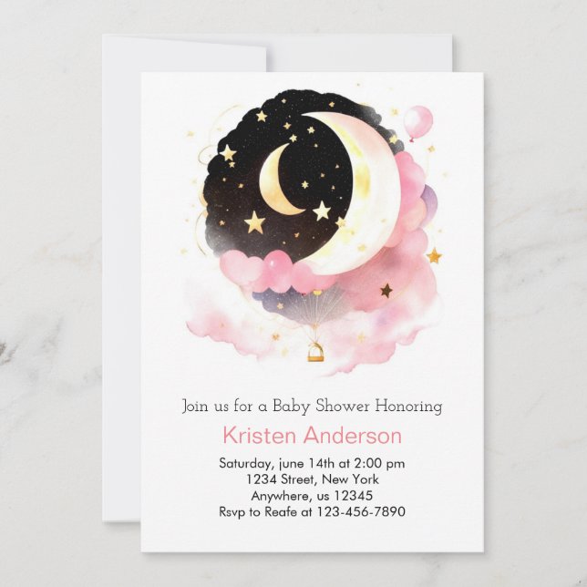 Celestial Dreamland Pink Girl Baby Shower Invitation (Front)