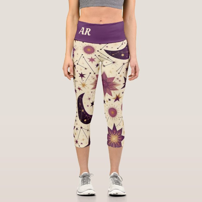 Celestial Dreams: Customise Initials Capri Leggings (Front)
