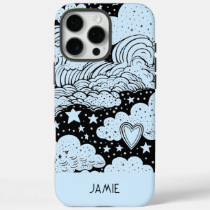 Celestial Dreams Doodles Blue Black Personalised iPhone 16 Pro Max Case