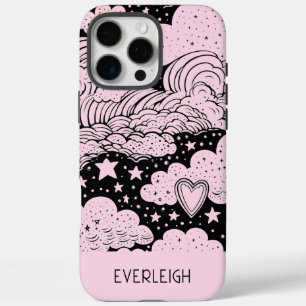 Celestial Dreams Doodles Pink Black iPhone 16 Pro Max Case
