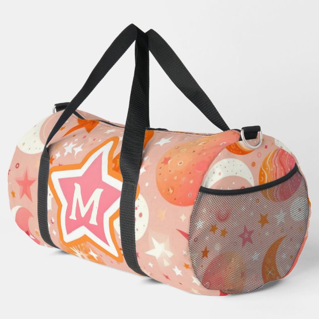 Celestial Dreams Orange and Pink Monogram Duffle Bag (Right Corner)