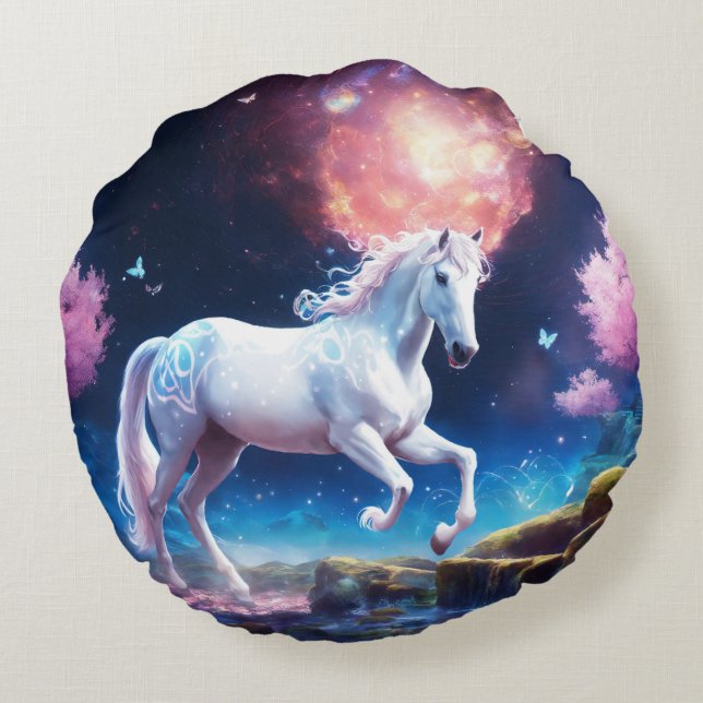 Celestial Dreamscape Pegasus Tee Round Cushion (Back)