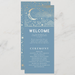 Celestial Dusty Blue and Gold Wedding Programs Programme