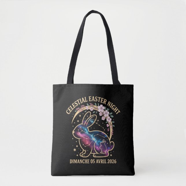 Celestial Easter Night 2026 Galaxy Bunny Constella Tote Bag (Front)