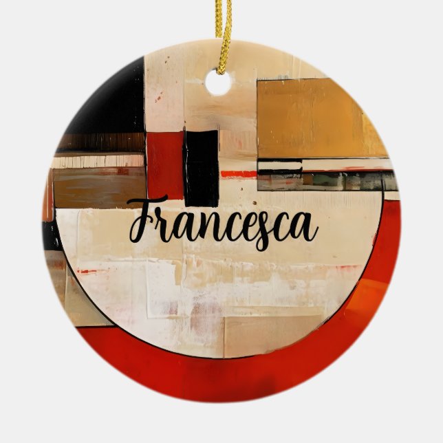 Celestial Elegance: Abstract Exploration in Beige Ceramic Tree Decoration (Front)