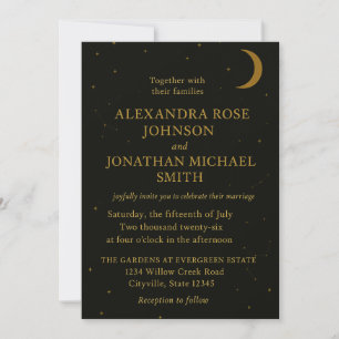 Celestial   Elegant Black & Gold Wedding Invitation