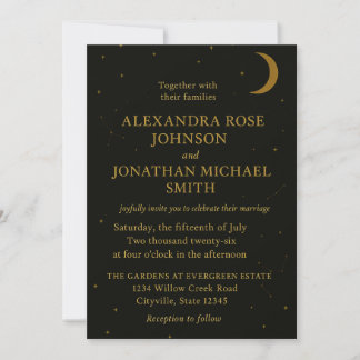 Celestial | Elegant Black & Gold Wedding Invitation