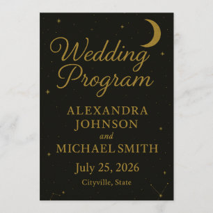 Celestial Elegant Black & Gold Wedding Program Programme