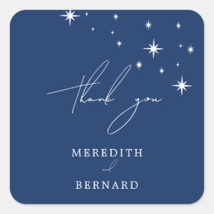 Celestial Elegant Blue Wedding Thank You Favour Square Sticker