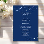 Celestial Elegant Engagement Party Navy Blue Invitation<br><div class="desc">Invite your guests to a night of romance and starlight with this Celestial Elegant Engagement Party Navy Blue Invitation from the Celestial Elegant Wedding Collection. Featuring a deep navy blue background adorned with twinkling stars and refined typography, this modern celestial design is perfect for couples who love a minimalist yet...</div>