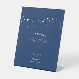 Celestial Elegant Navy Blue Wedding Favors Pedestal Sign