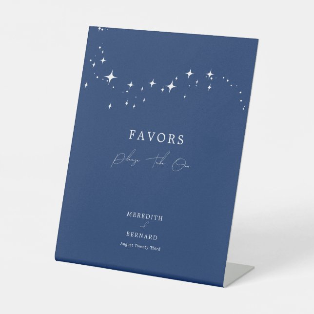 Celestial Elegant Navy Blue Wedding Favours Pedestal Sign (Front)