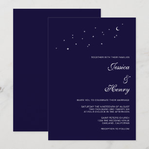 Celestial Elegant Script Midnight Blue Wedding  Invitation