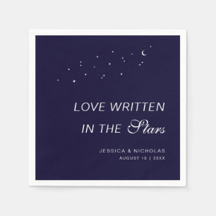 Celestial Elegant Script Midnight Blue Wedding Napkin