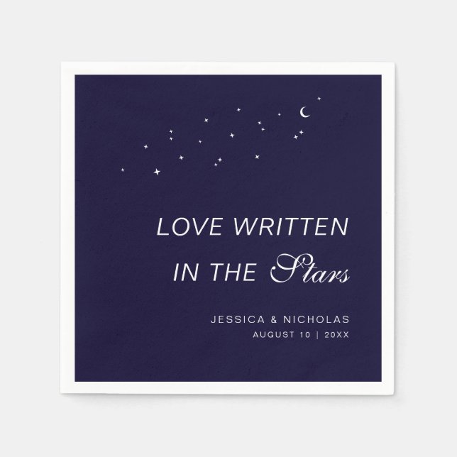 Celestial Elegant Script Midnight Blue Wedding Napkin (Front)
